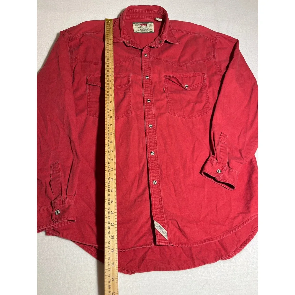 Vintage 90s Levis Modern Authentics Red Western Pearl Snap Retro Shirt Cotton